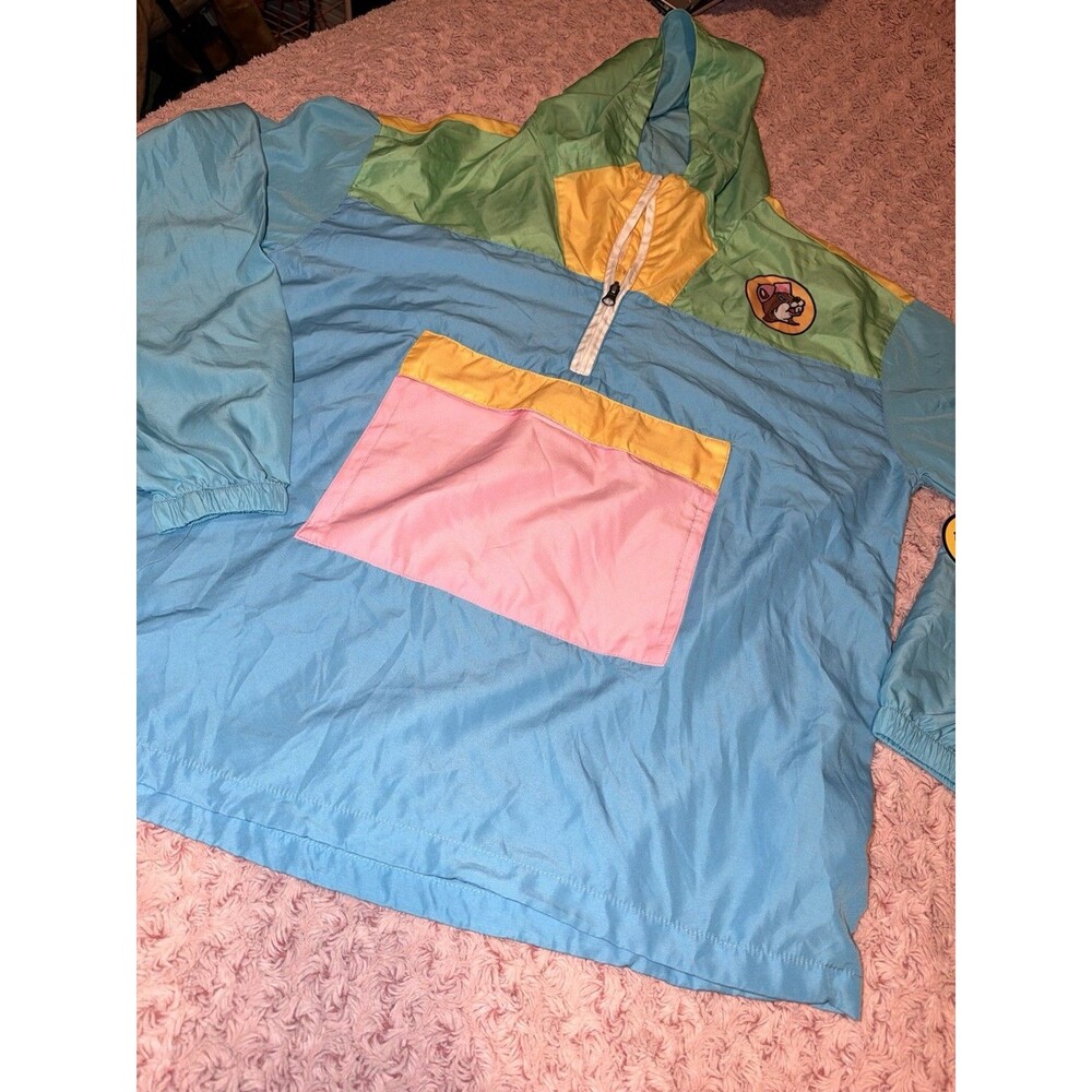 Buc-ee's Colorblock Windbreaker Jacket Adult XS Hooded Retro Color Neon